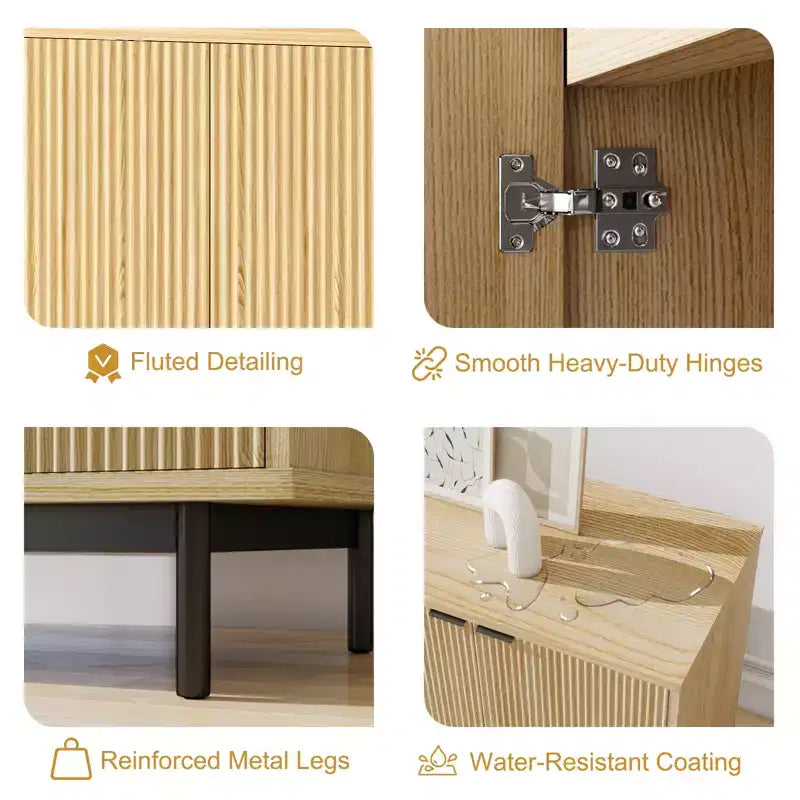 Meuble TV cannelé de 147 cm pour téléviseur de 65 pouces, console média moderne avec rangement, meuble TV de salon