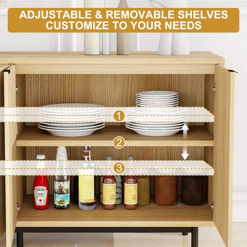 Meuble TV cannelé de 147 cm pour téléviseur de 65 pouces, console média moderne avec rangement, meuble TV de salon