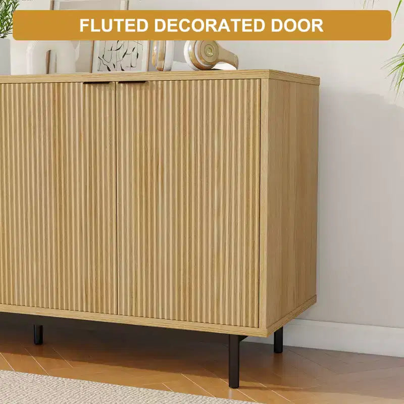 Meuble TV cannelé de 147 cm pour téléviseur de 65 pouces, console média moderne avec rangement, meuble TV de salon