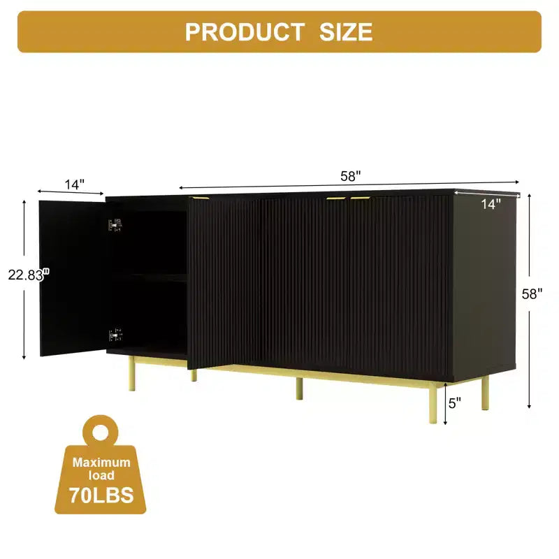 Meuble TV cannelé de 147 cm pour téléviseur de 65 pouces, console média moderne avec rangement, meuble TV de salon