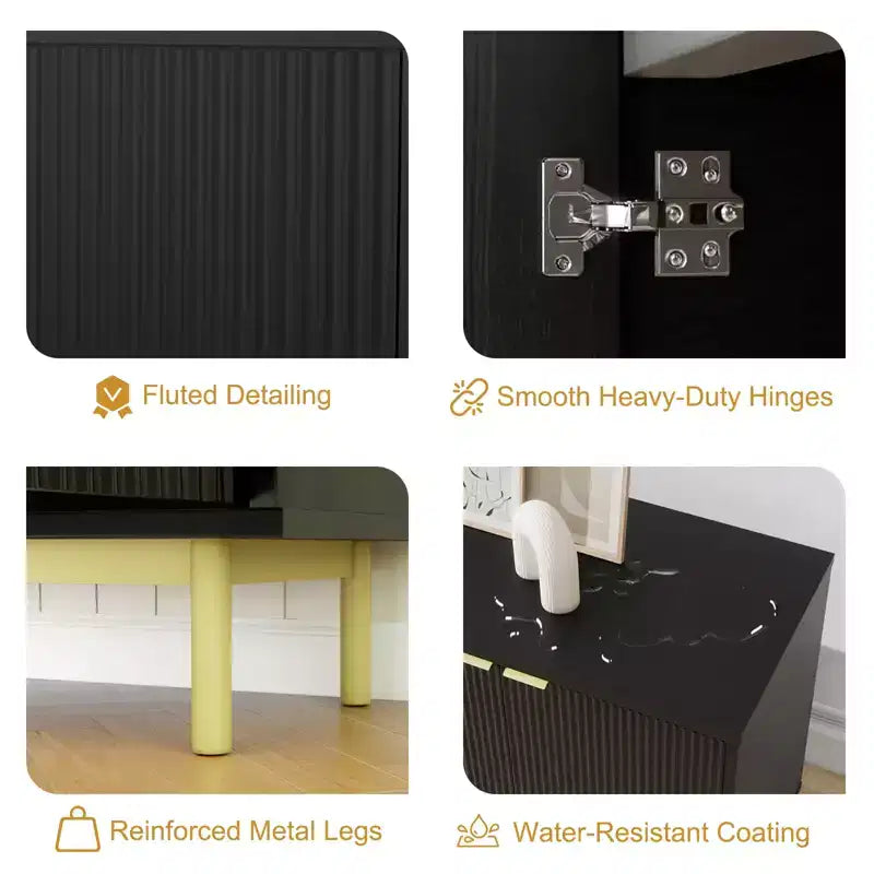 Meuble TV cannelé de 147 cm pour téléviseur de 65 pouces, console média moderne avec rangement, meuble TV de salon