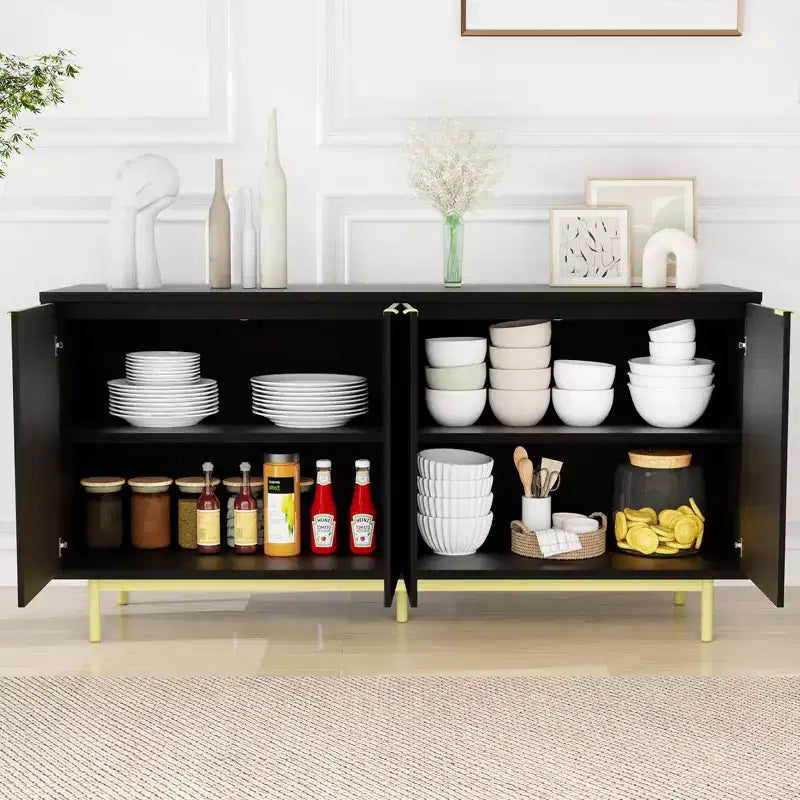 Meuble TV cannelé de 147 cm pour téléviseur de 65 pouces, console média moderne avec rangement, meuble TV de salon
