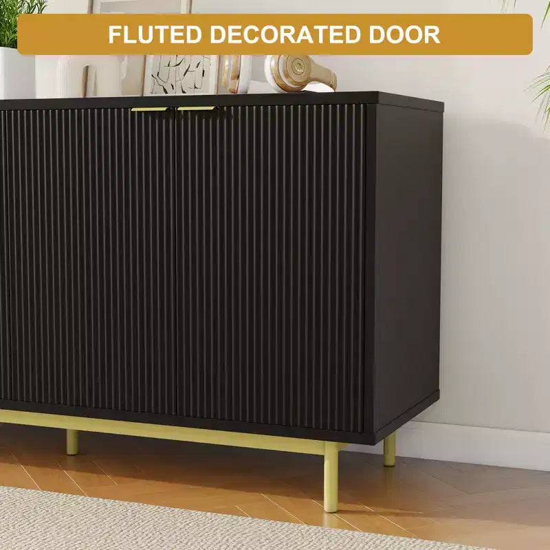 Meuble TV cannelé de 147 cm pour téléviseur de 65 pouces, console média moderne avec rangement, meuble TV de salon