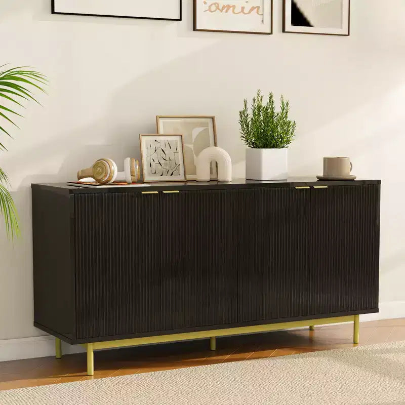 Meuble TV cannelé de 147 cm pour téléviseur de 65 pouces, console média moderne avec rangement, meuble TV de salon