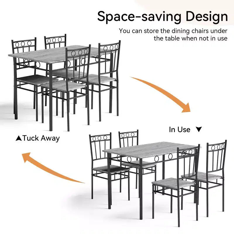 Ensemble de salle à manger 5 pièces pour 4 personnes avec table et chaises de cuisine, cadre métallique robuste, design moderne et peu encombrant
