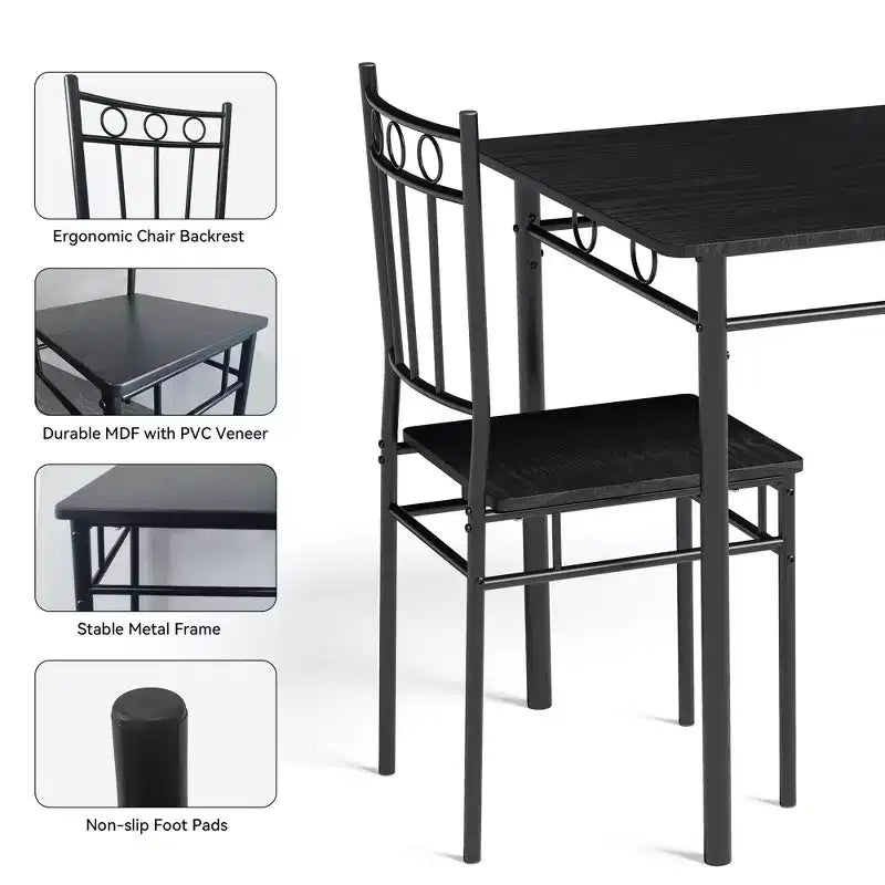 Ensemble de salle à manger 5 pièces pour 4 personnes avec table et chaises de cuisine, cadre métallique robuste, design moderne et peu encombrant