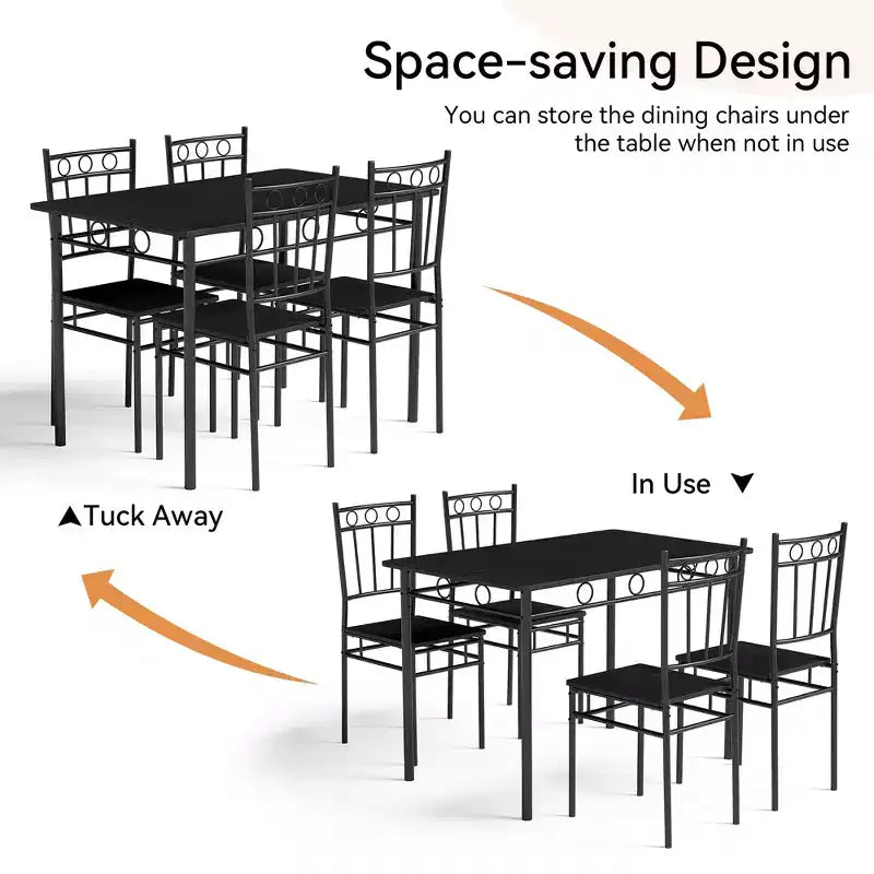 Ensemble de salle à manger 5 pièces pour 4 personnes avec table et chaises de cuisine, cadre métallique robuste, design moderne et peu encombrant