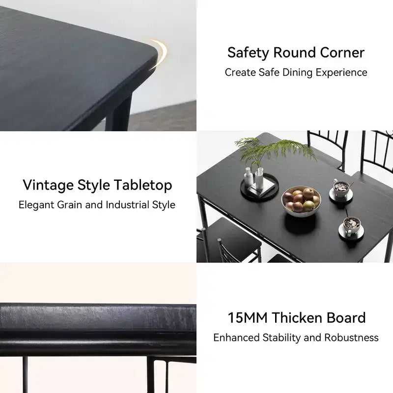 Ensemble de salle à manger 5 pièces pour 4 personnes avec table et chaises de cuisine, cadre métallique robuste, design moderne et peu encombrant