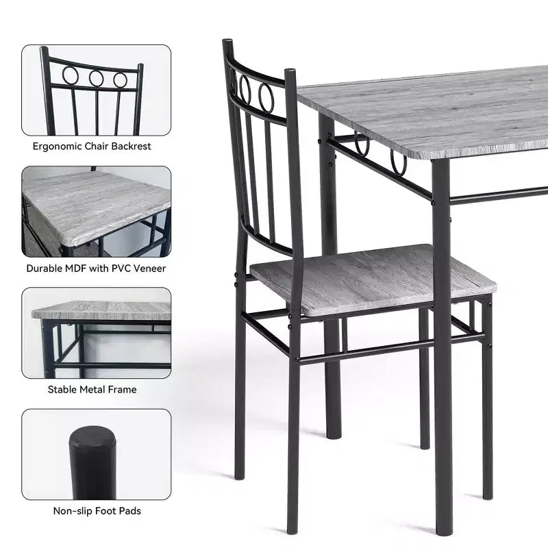 Ensemble de salle à manger 5 pièces pour 4 personnes avec table et chaises de cuisine, cadre métallique robuste, design moderne et peu encombrant