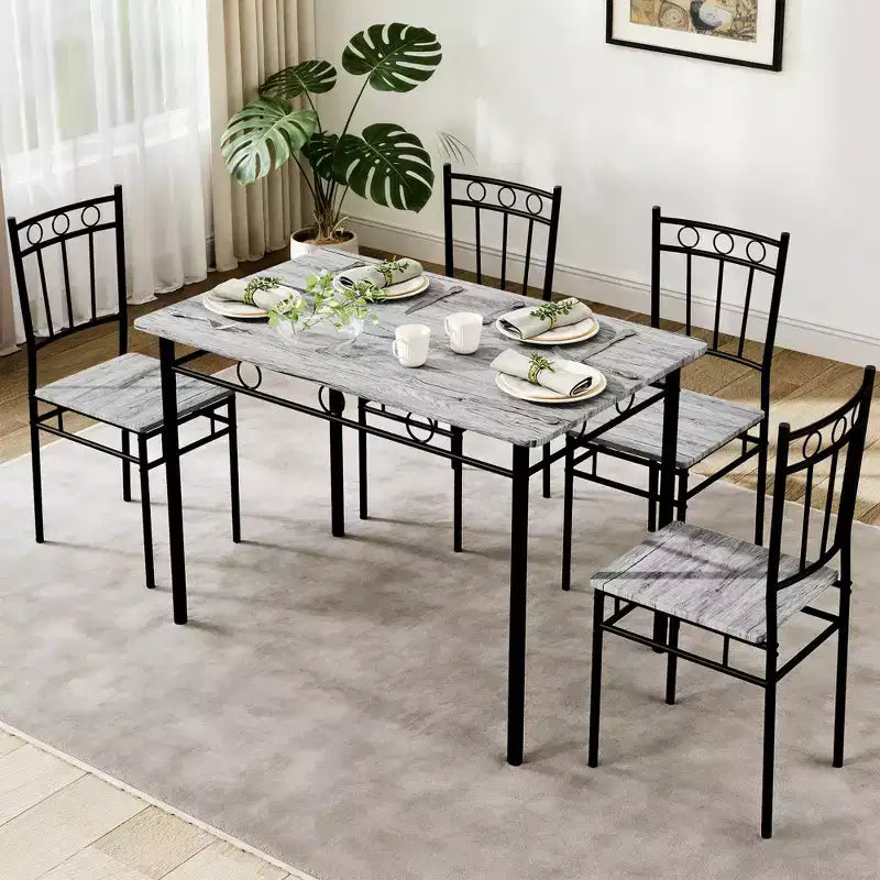 Ensemble de salle à manger 5 pièces pour 4 personnes avec table et chaises de cuisine, cadre métallique robuste, design moderne et peu encombrant