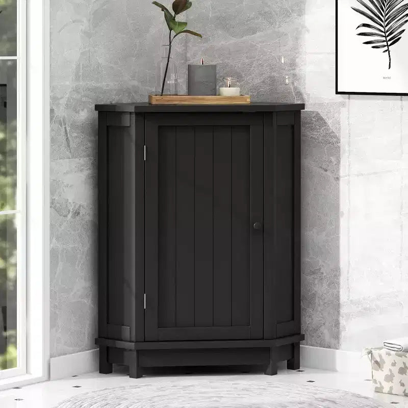 Clara Meuble de rangement d'angle autoportant en bois moderne en forme de triangle pour salle de bain avec étagère réglable