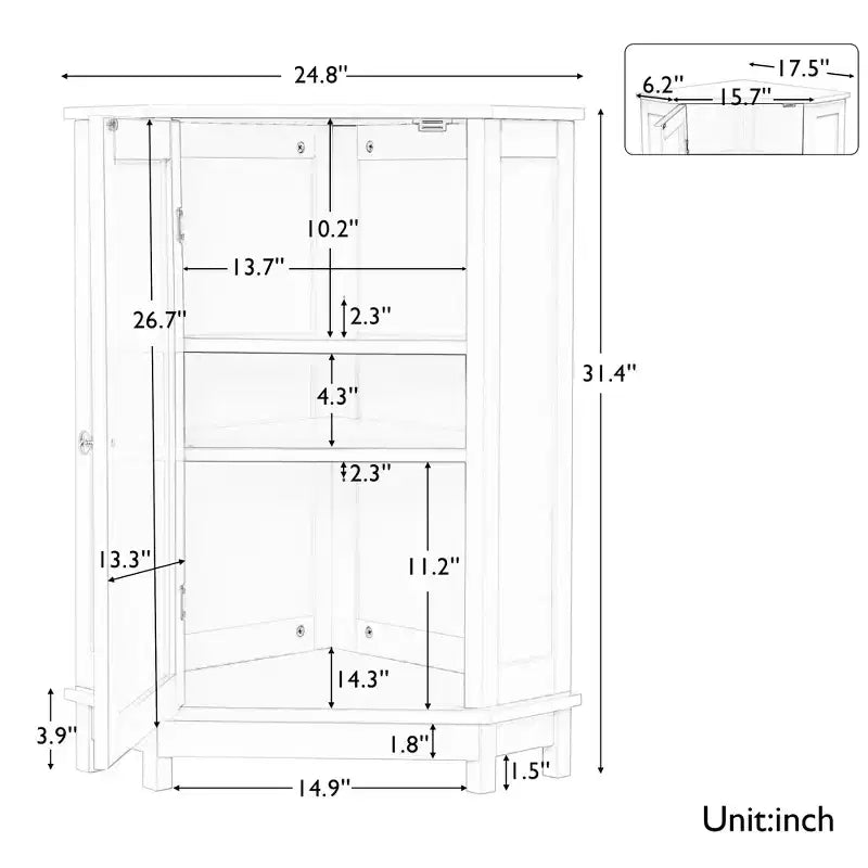Clara Meuble de rangement d'angle autoportant en bois moderne en forme de triangle pour salle de bain avec étagère réglable