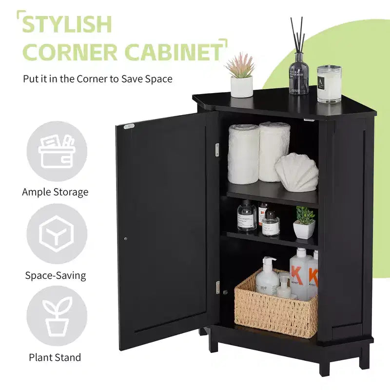 Clara Meuble de rangement d'angle autoportant en bois moderne en forme de triangle pour salle de bain avec étagère réglable