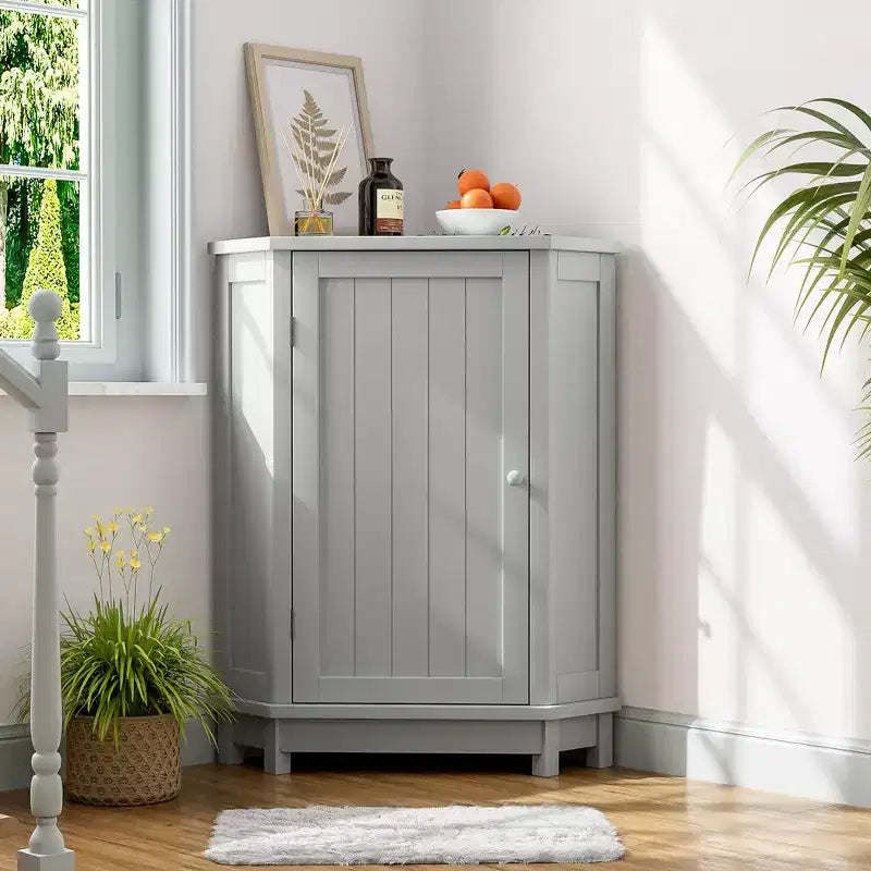 Clara Meuble de rangement d'angle autoportant en bois moderne en forme de triangle pour salle de bain avec étagère réglable