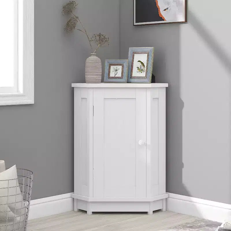 Clara Meuble de rangement d'angle autoportant en bois moderne en forme de triangle pour salle de bain avec étagère réglable