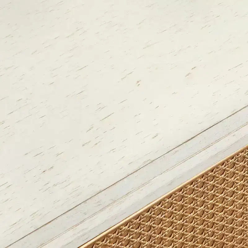 Buffet de porte en rotin Lati blanc antique/naturel : buffet de style glamour, étagères réglables