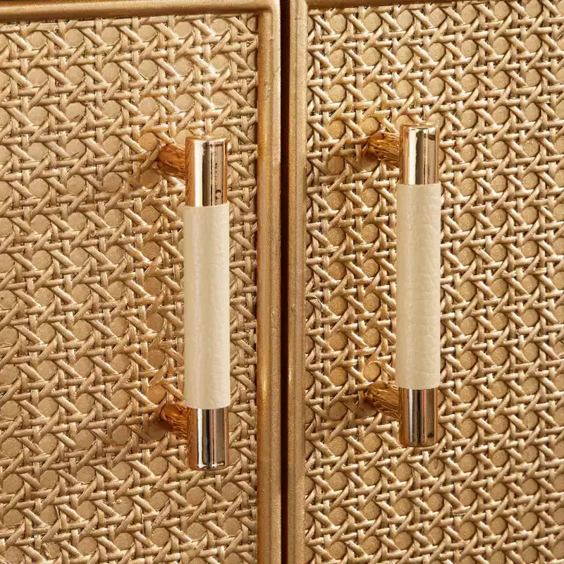 Buffet de porte en rotin Lati blanc antique/naturel : buffet de style glamour, étagères réglables