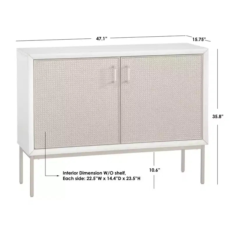 Buffet de porte en rotin Lati blanc antique/naturel : buffet de style glamour, étagères réglables