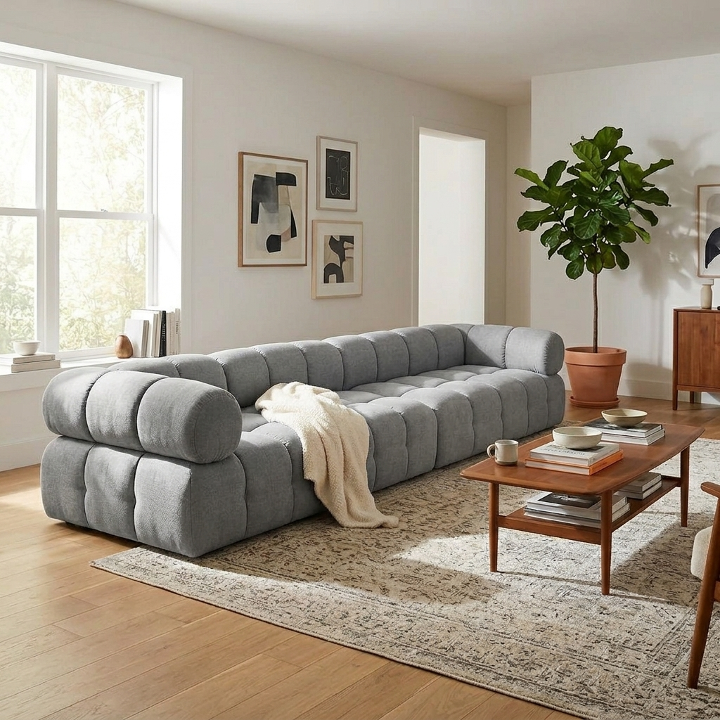 Canapé modulable Ames Grey en tissu bouclé